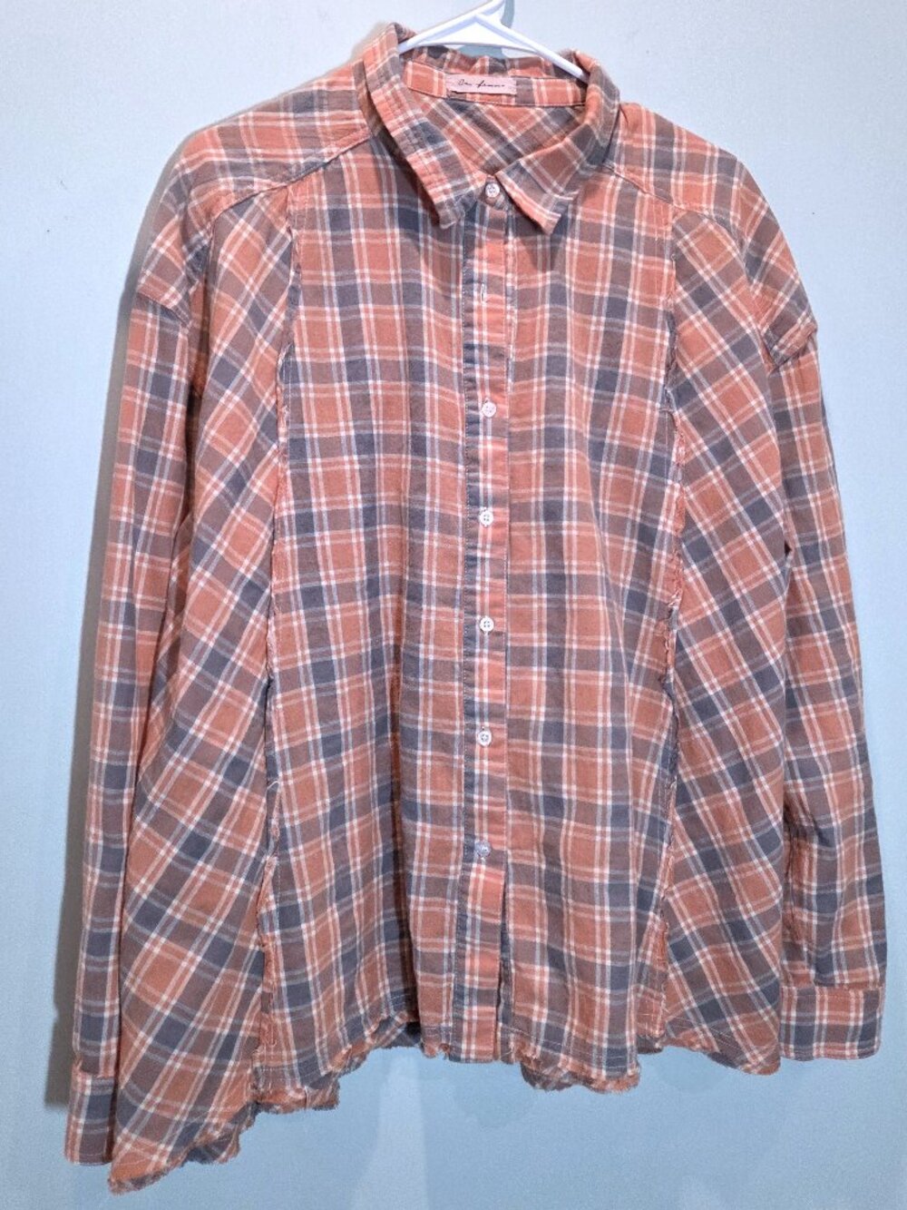 NWOT Ces Femme Orange & Gray Plaid Long Sleeve Shirt Size L